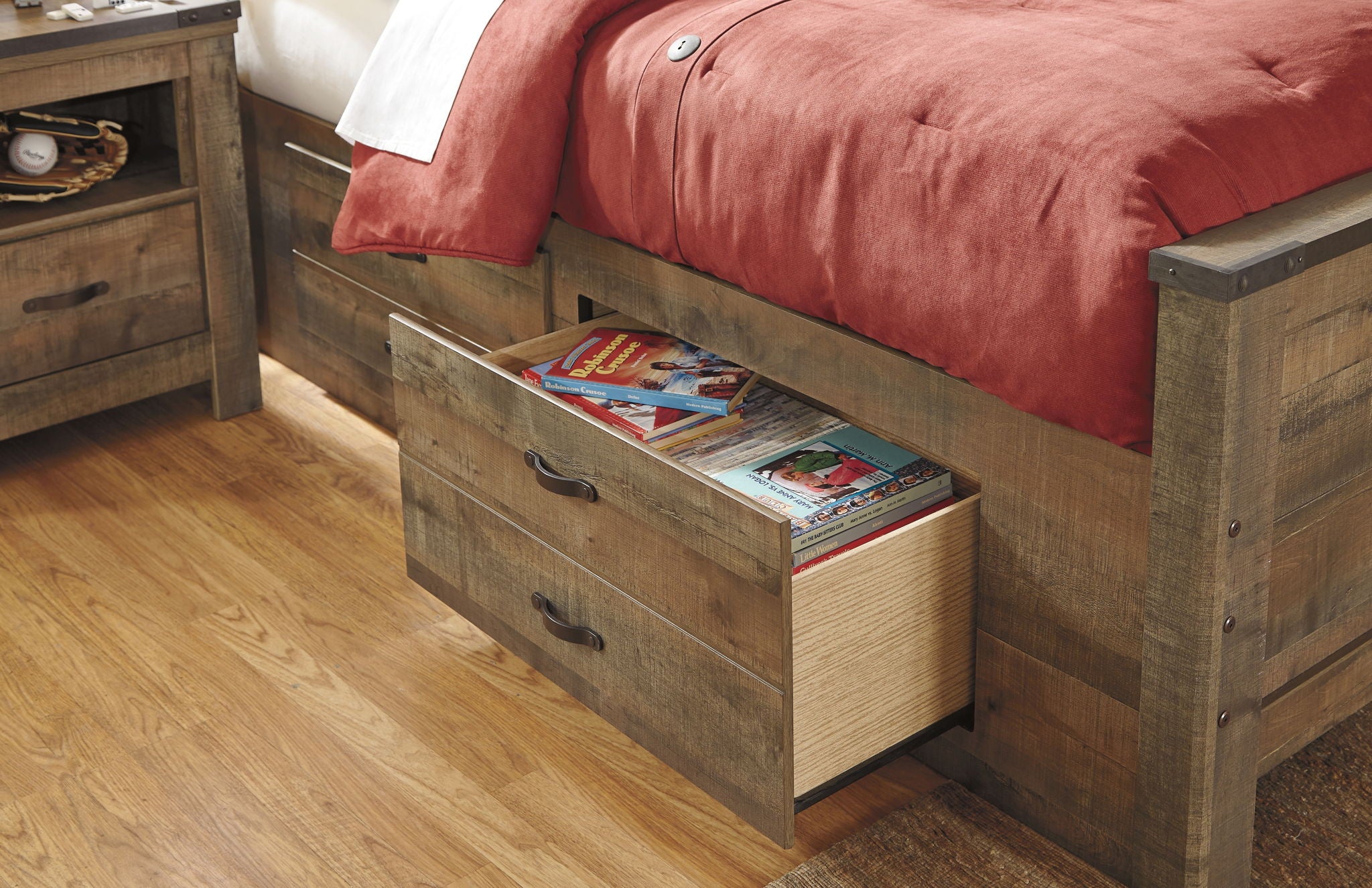 Trinell - Cama con estantería y espacio de almacenamiento
