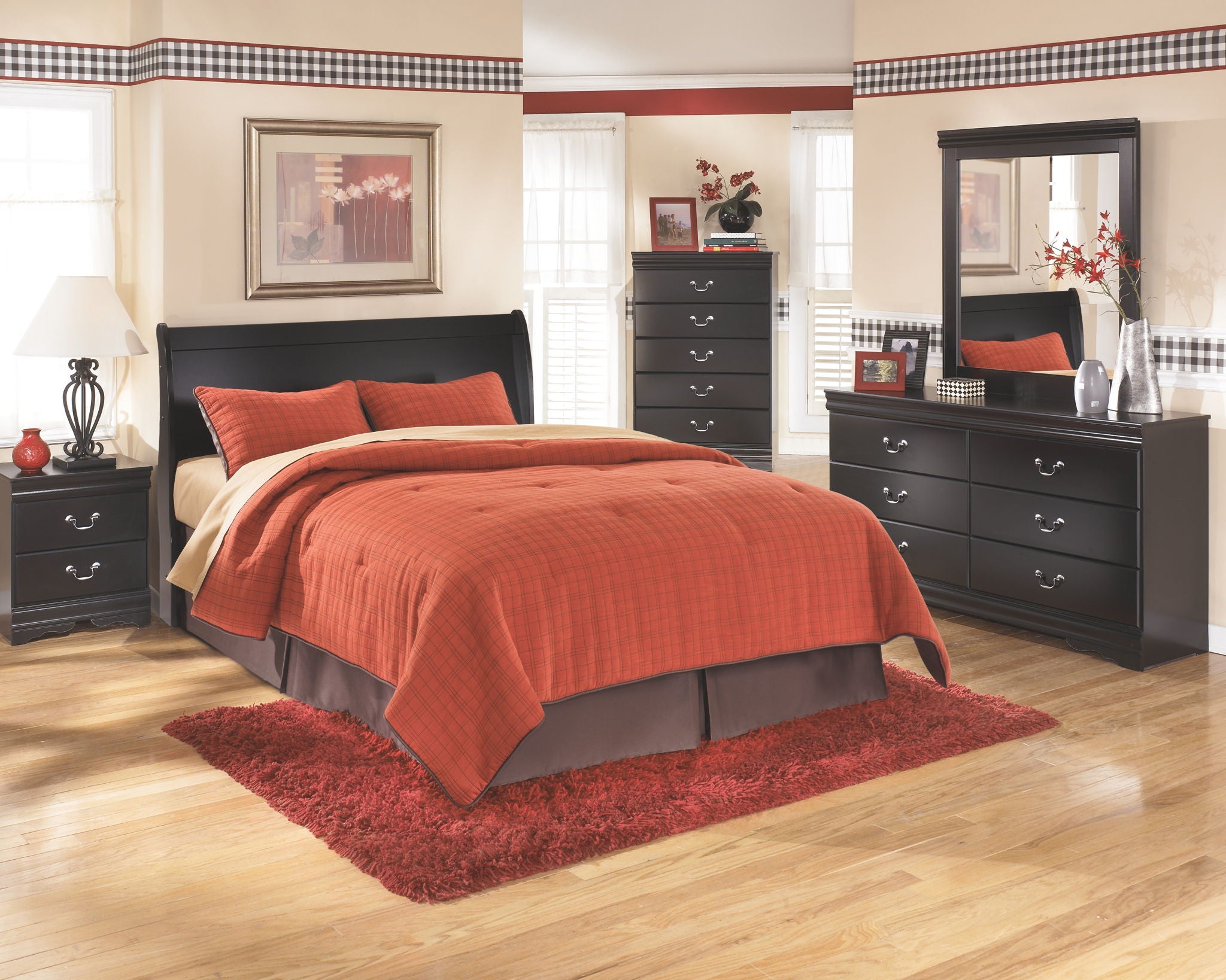 Cabecero de cama Queen Sleigh de Huey Vineyard - Negro