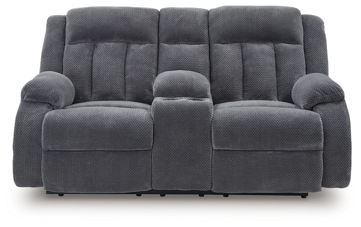 Observation - Double Reclining Power Loveseat With Console - Steel ...