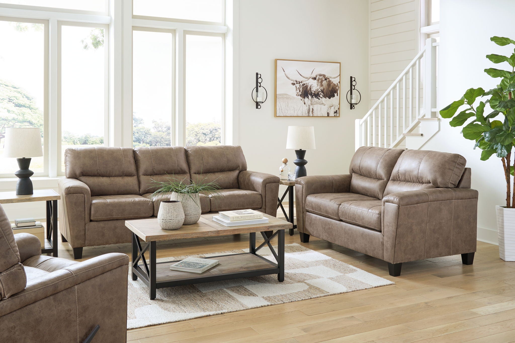 Navi - Juego de 3 piezas - Sofá, sofá de dos plazas, sillón reclinable mecedor - Fossil