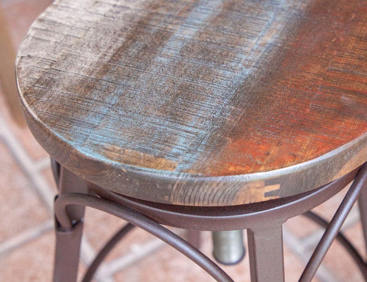 Antique - Stool With Iron Base - Multicolor – Furniture World NW