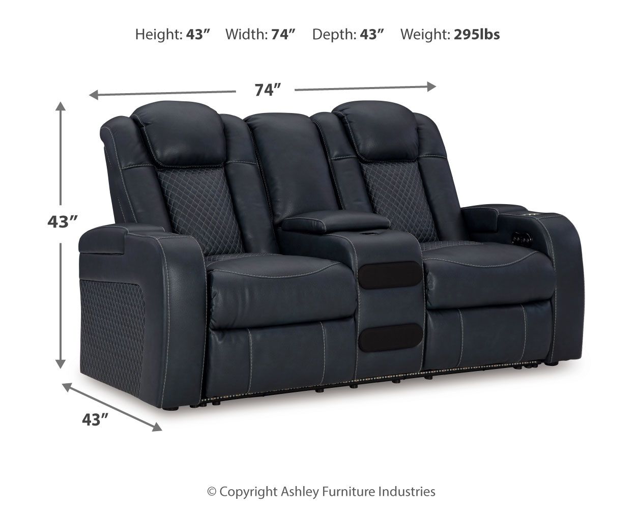 Fyne-dyme - Sofá de dos plazas reclinable eléctrico con consola/cabecero ajustable