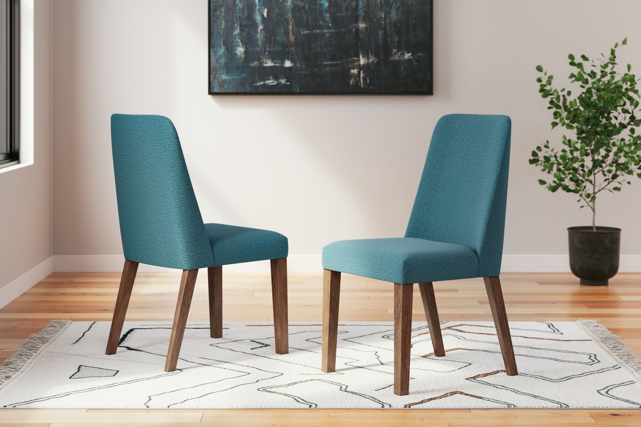 Lyncott - Silla de comedor con respaldo alto (juego de 2) - Azul/Marrón